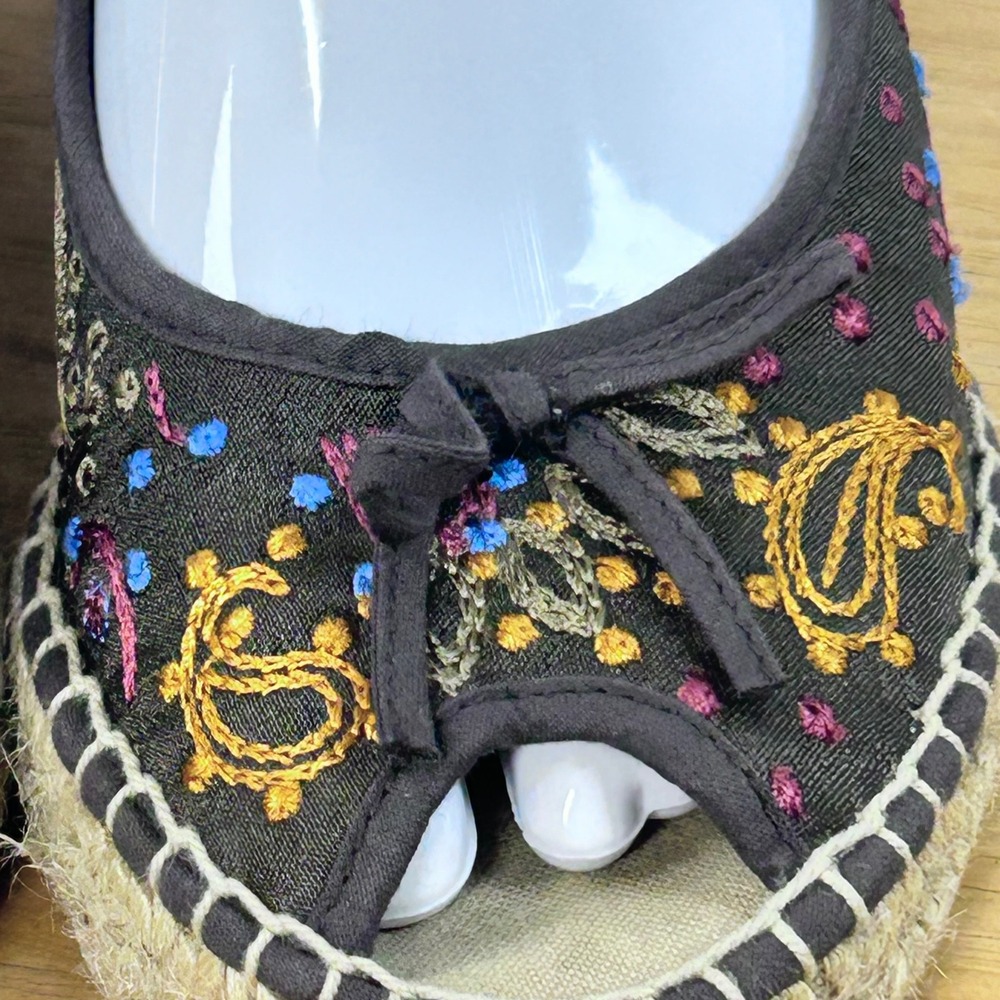 Montego Bay Club Wedge Sandals Peep Toe Embroidered Slingback Heels‎ 7.5 Women's